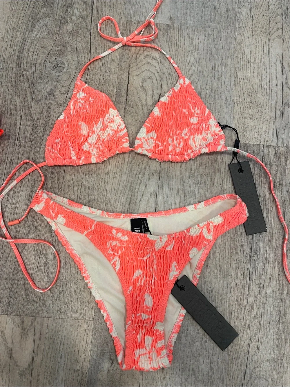 triangl swimwear Coral and White Floral Textured Bikini Set